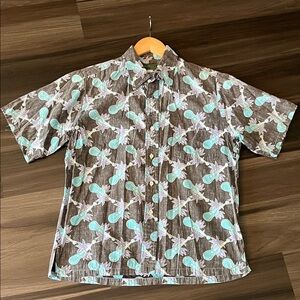 Vintage Guitar Print men’s shirt; Men’s Guitar Print Button Up Shirt